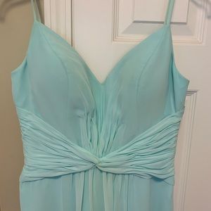 Mori Lee Twist Front V-neck Bridesmaid Dress in Mint, Style 21592